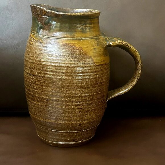 Vintage RARE Find Signed Handmade Stoneware Pitcher 9 inch- new condition